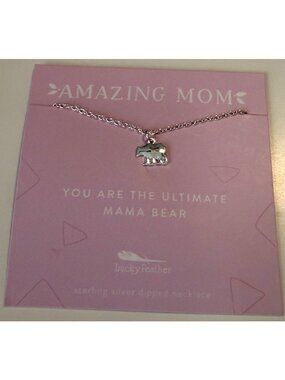 Lucky Feather Amazing Mom Mama Bear Sterling Dipped 16” – 18” Necklace NWT
